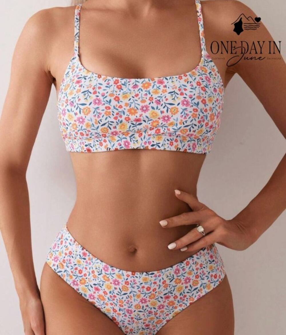 CharmLeaks Floral Crop Bikini Swimsuit Size S
